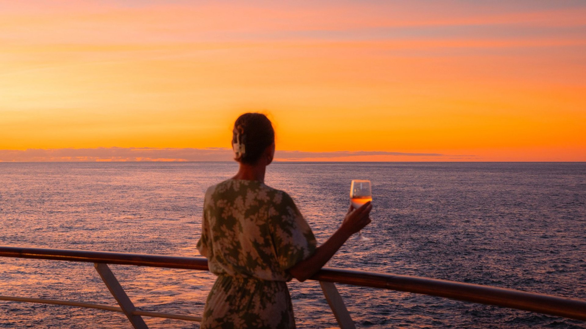Luxury cruise sunset on deck